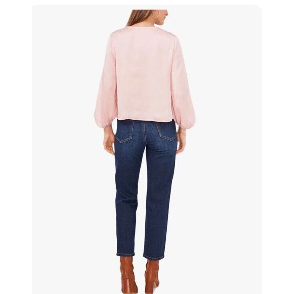 Vince Camuto Pink Light Weight Tie Front Blouse XS Long Sleeves V Neck - Picture 3 of 5